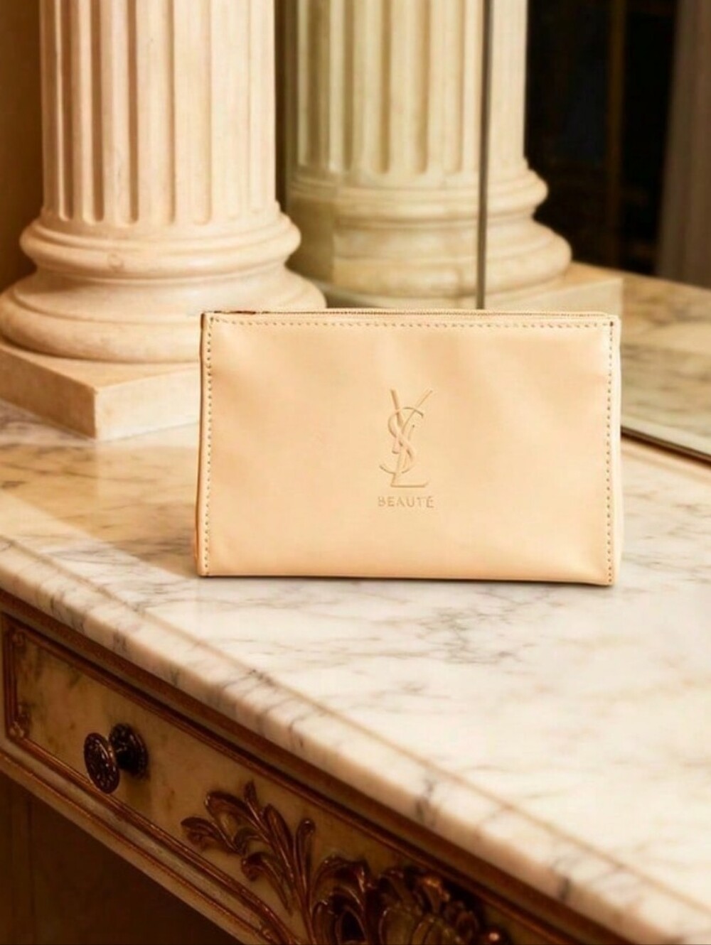 Yves Saint Laurent YSL Beaute Beige Glossy Comestic Pouch